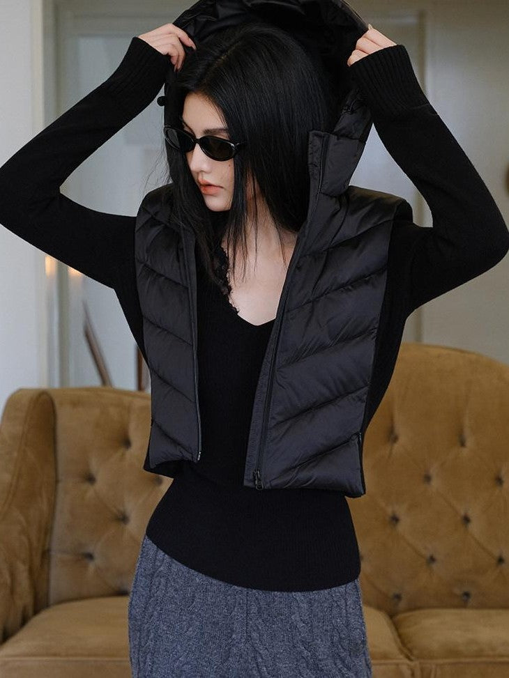 FU FRESH UP Old Money Knit Panel Ribbed Slim Hooded Women&