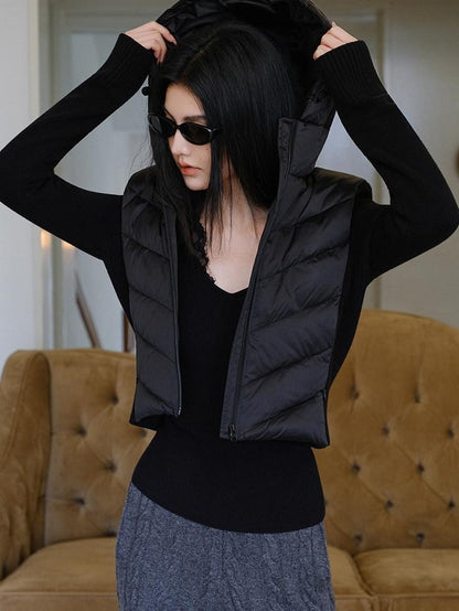 FU FRESH UP Old Money Knit Panel Ribbed Slim Hooded Women&