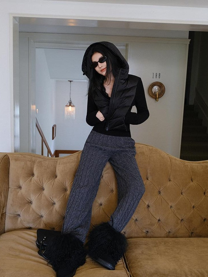 FU FRESH UP Old Money Knit Panel Ribbed Slim Hooded Women&