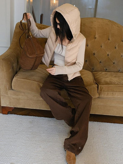 FU FRESH UP Old Money Knit Panel Ribbed Slim Hooded Women&
