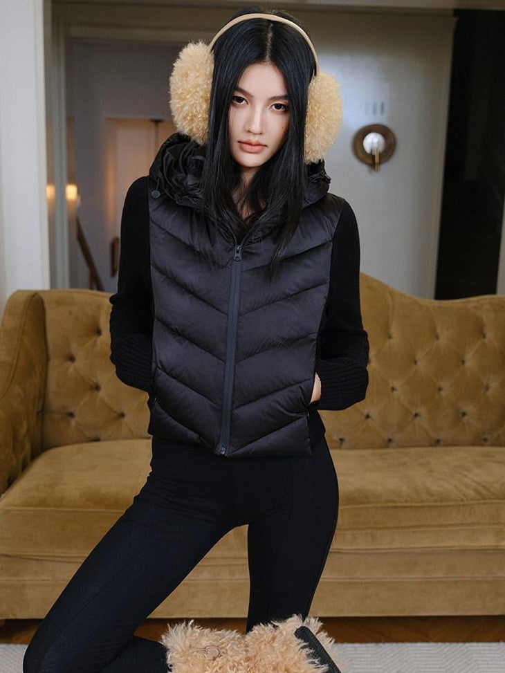 FU FRESH UP Old Money Knit Panel Ribbed Slim Hooded Women&