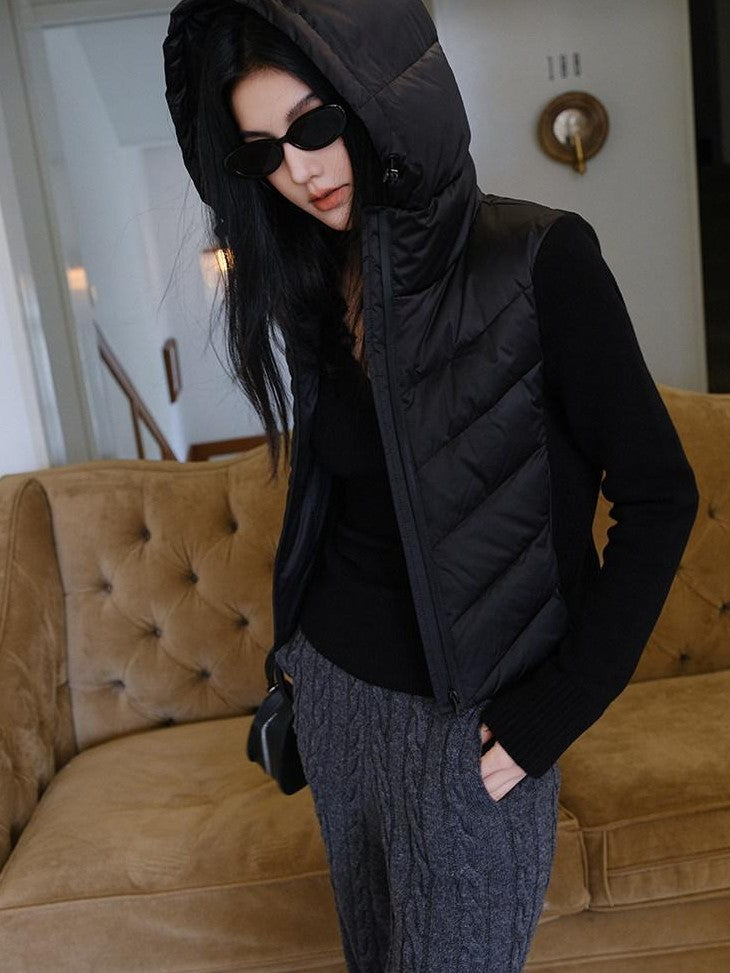 FU FRESH UP Old Money Knit Panel Ribbed Slim Hooded Women&