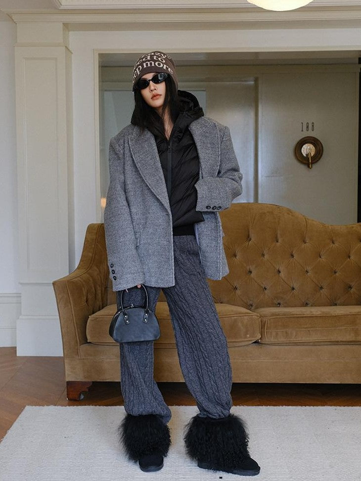 FU FRESH UP Old Money Knit Panel Ribbed Slim Hooded Women&