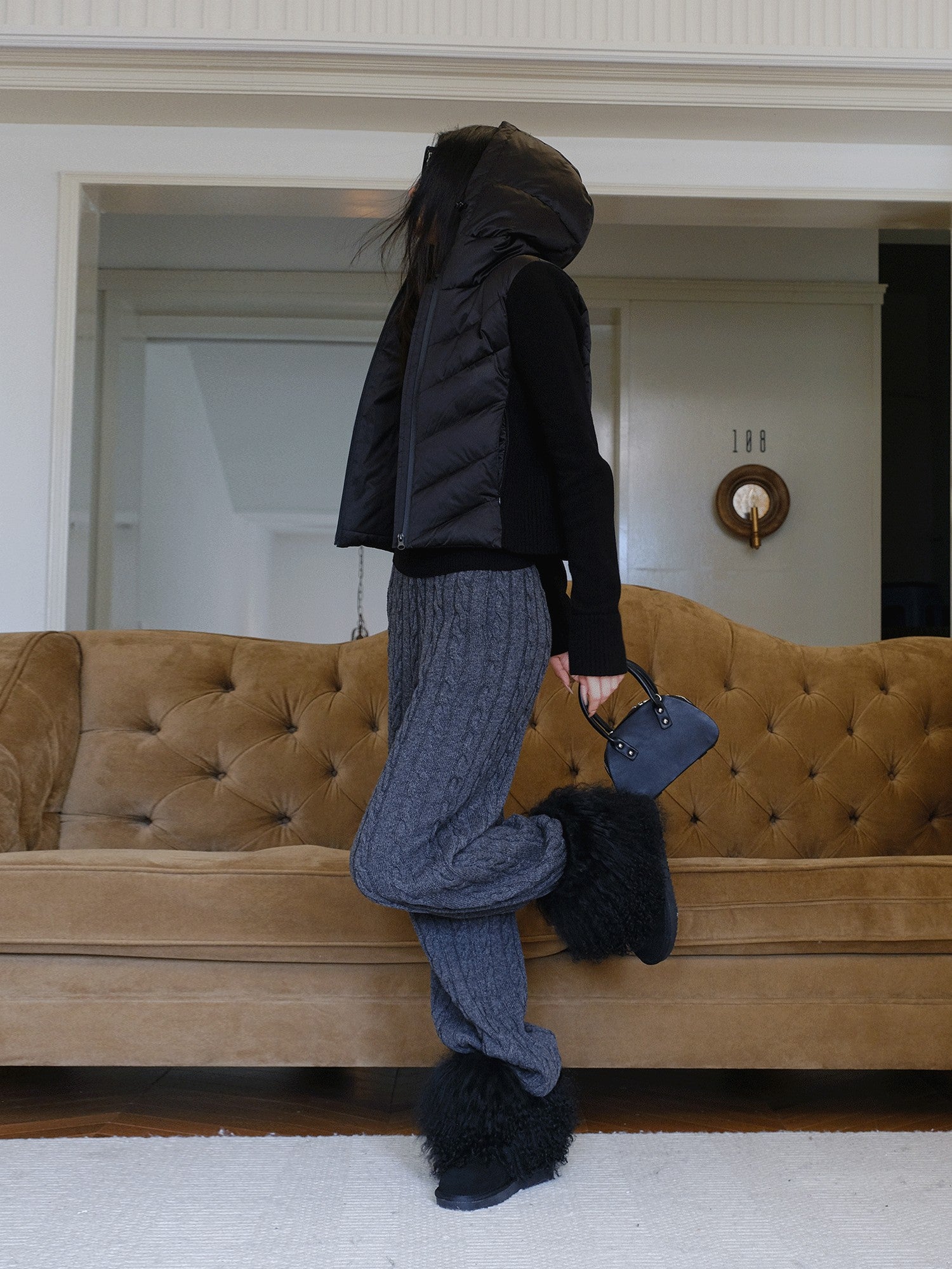 FU FRESH UP Old Money Knit Panel Ribbed Slim Hooded Women&