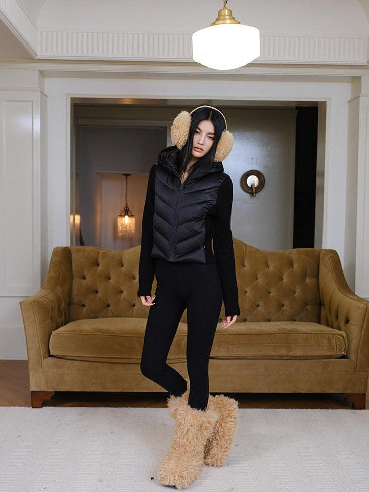 FU FRESH UP Old Money Knit Panel Ribbed Slim Hooded Women&