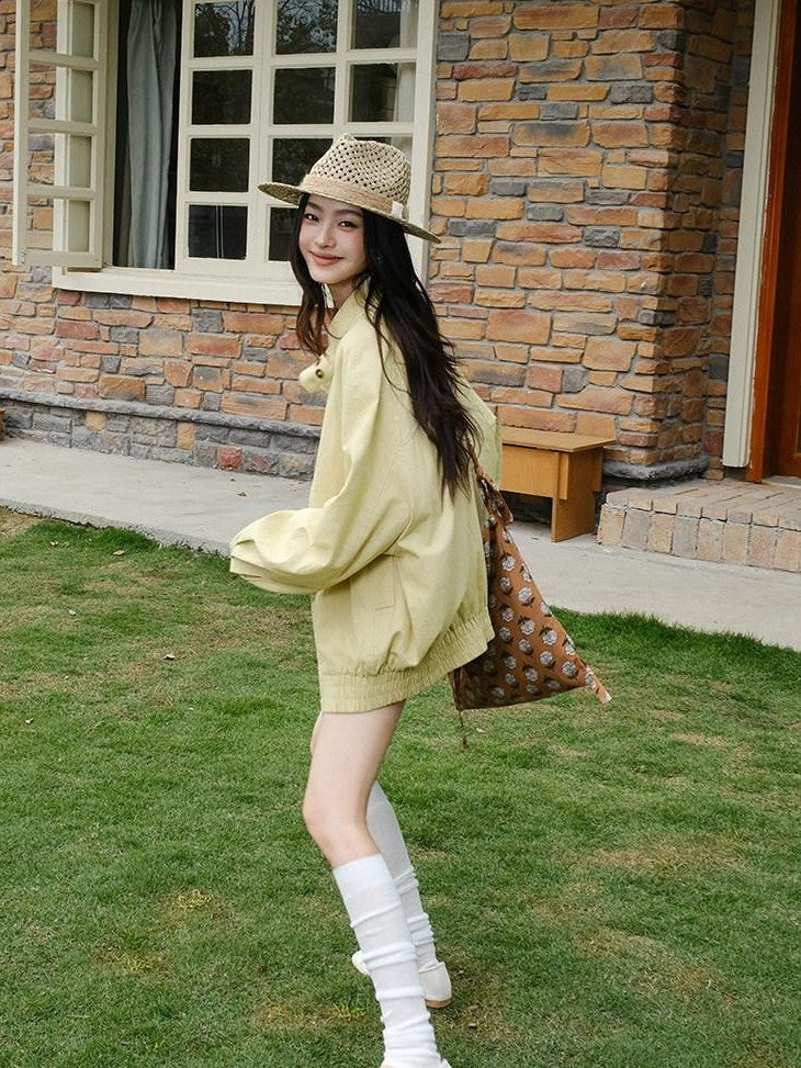 FU FRESH UP Old Money Lapel Boxy Jacket Low Waist Women&