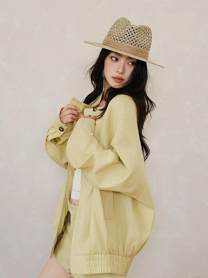 FU FRESH UP Old Money Lapel Boxy Jacket Low Waist Women&