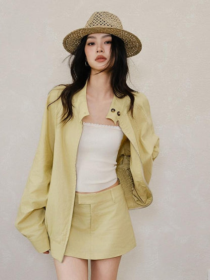 FU FRESH UP Old Money Lapel Boxy Jacket Low Waist Women&