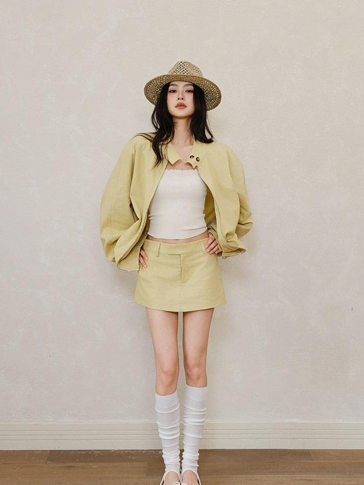 FU FRESH UP Old Money Lapel Boxy Jacket Low Waist Women&