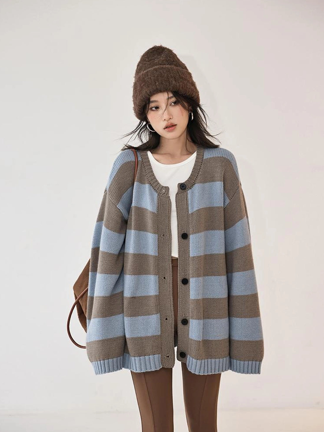 Oversize Color Block Striped Knit Cardigan