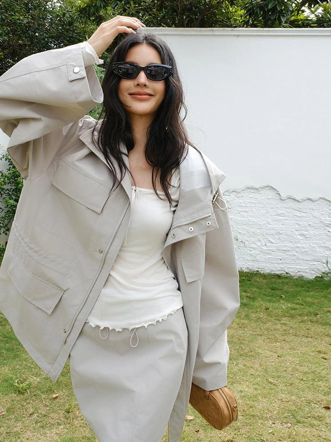 FU FRESH UP Oversized Hooded Utility Jacket Skirt Set