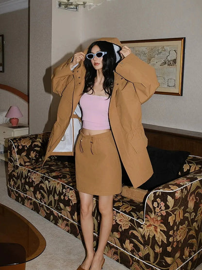 FU FRESH UP Oversized Hooded Utility Jacket Skirt Set
