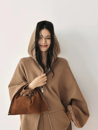 FU FRESH UP Oversized Jelly Textured Hoodie Set With Short Skirt
