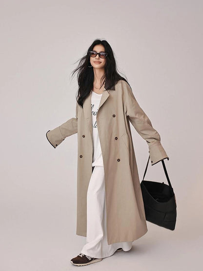 FU FRESH UP Oversized Long Trench Coat With PU Contrast Collar