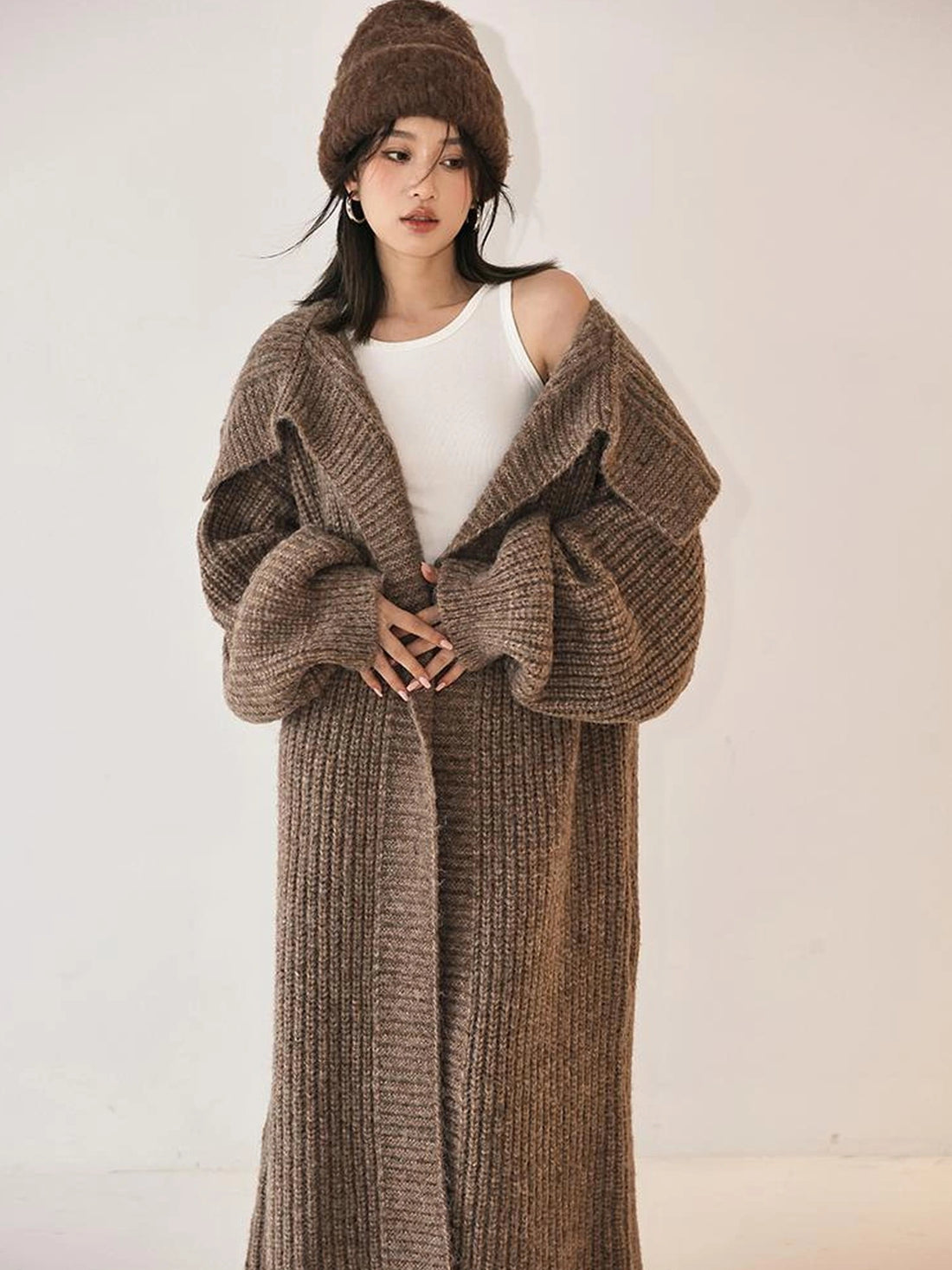 FU FRESH UP Oversized Shawl Collar Wool Cardigan
