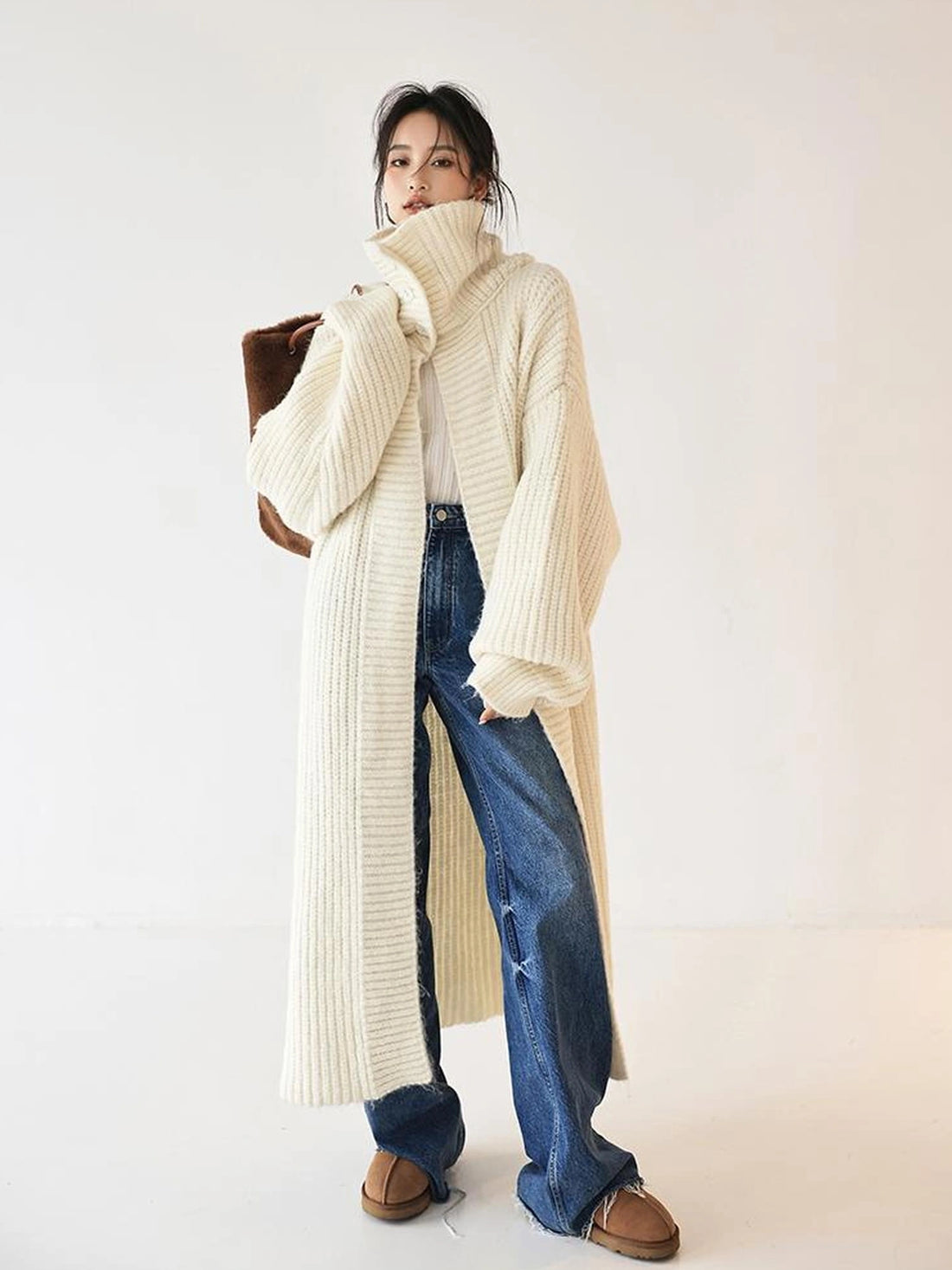 FU FRESH UP Oversized Shawl Collar Wool Cardigan