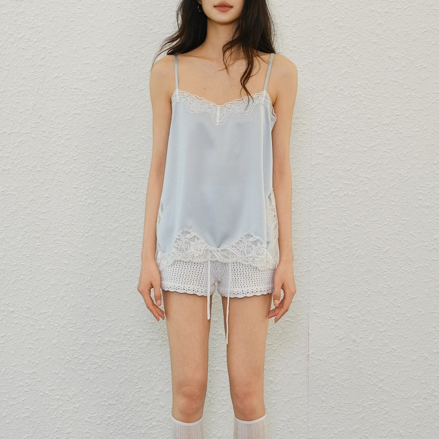 FU_FRESH_UP_Pearlescent_Satin_Lace_Splice_Side_Slit_French_Women&