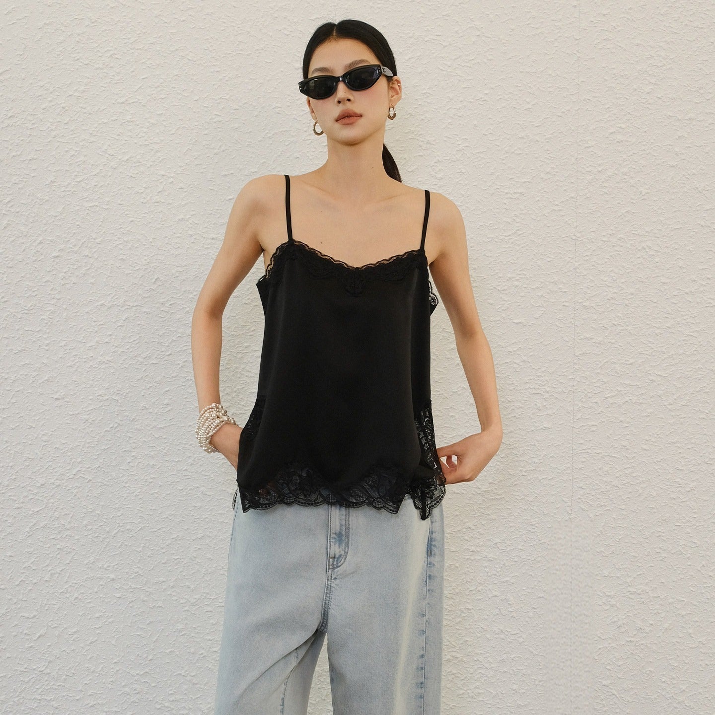 FU_FRESH_UP_Pearlescent_Satin_Lace_Splice_Side_Slit_French_Women&