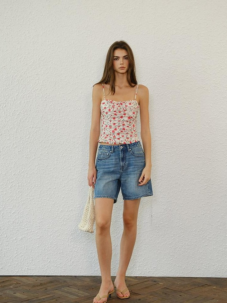 FU FRESH UP Pleated Floral Ruffle Hem Women&