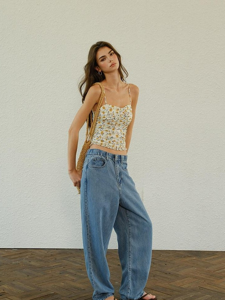 FU FRESH UP Pleated Floral Ruffle Hem Women&