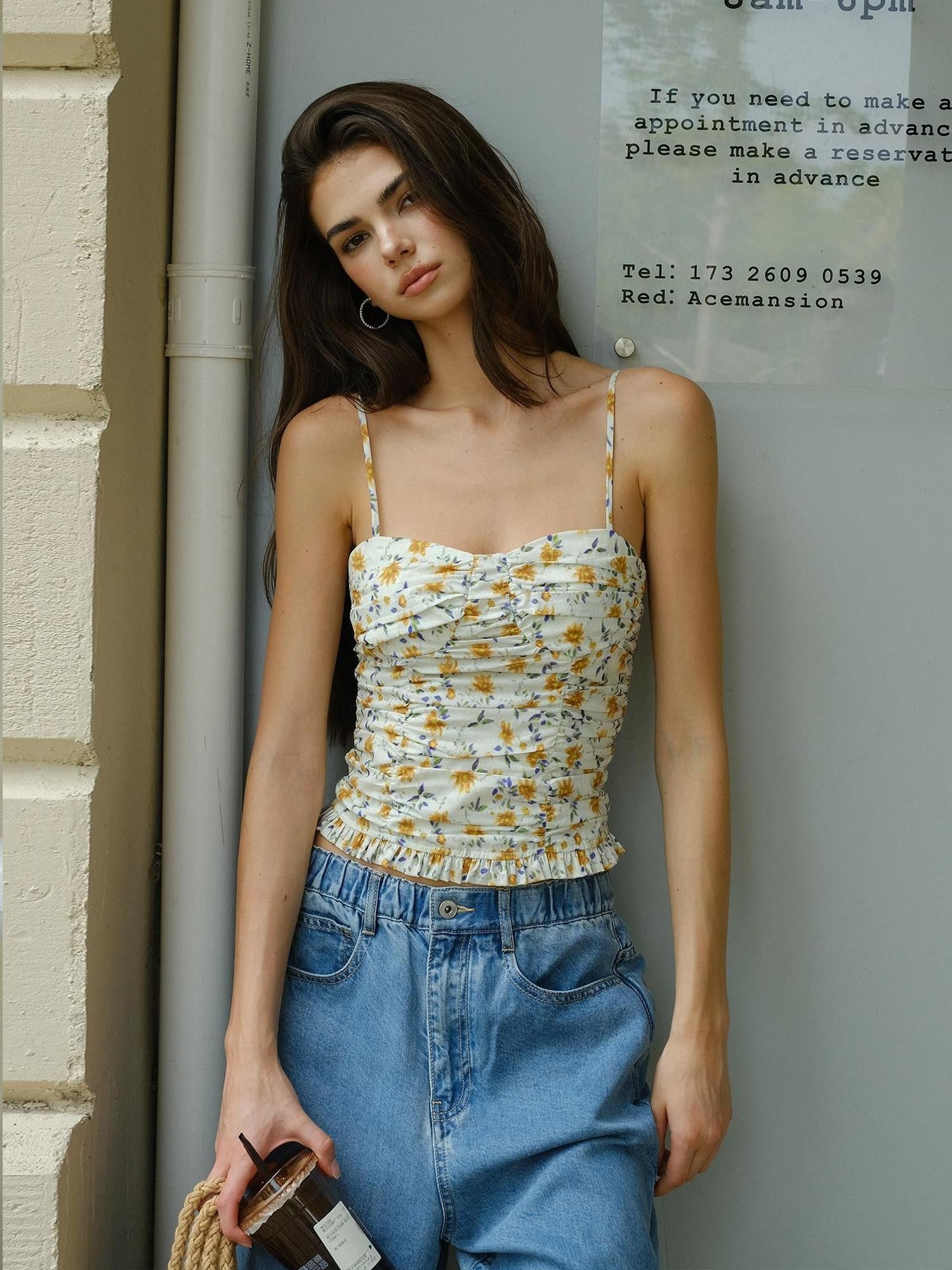 FU FRESH UP Pleated Floral Ruffle Hem Women&