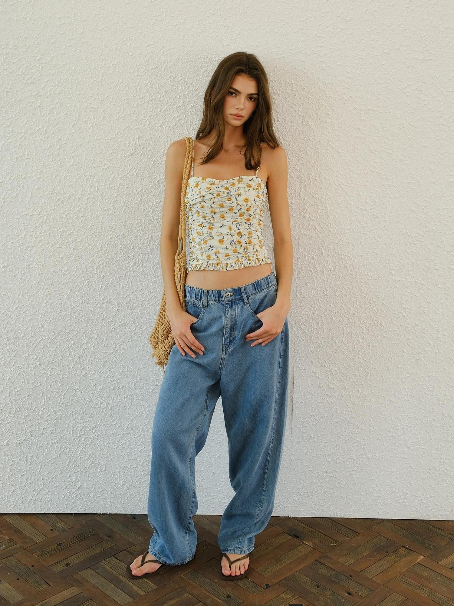 FU FRESH UP Pleated Floral Ruffle Hem Women&