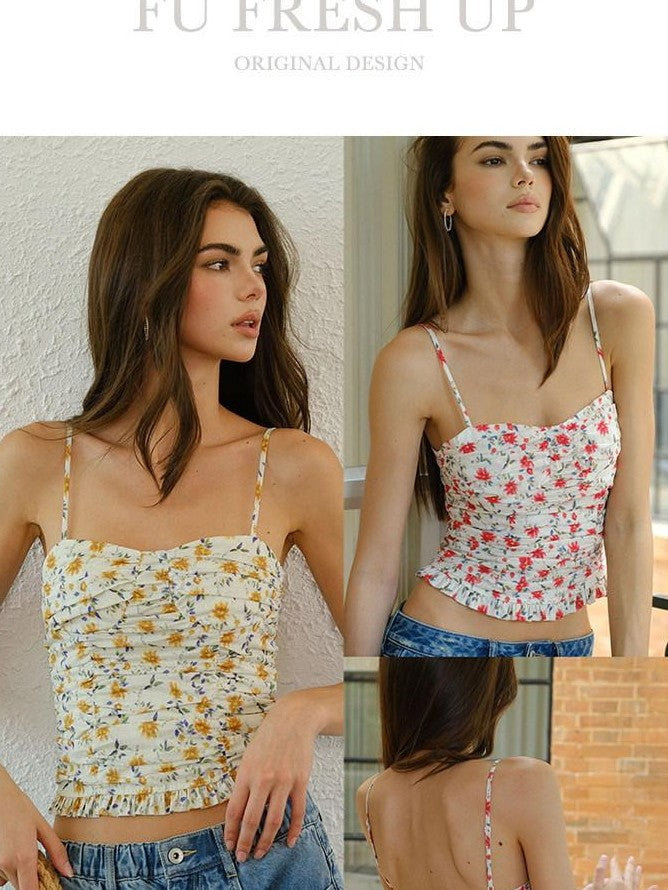 FU FRESH UP Pleated Floral Ruffle Hem Women&