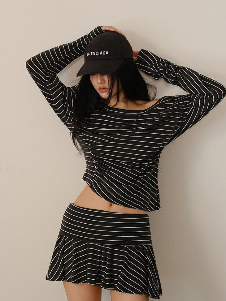 FU FRESH UP Pleated Striped Knit Asymmetric Relaxed Women&
