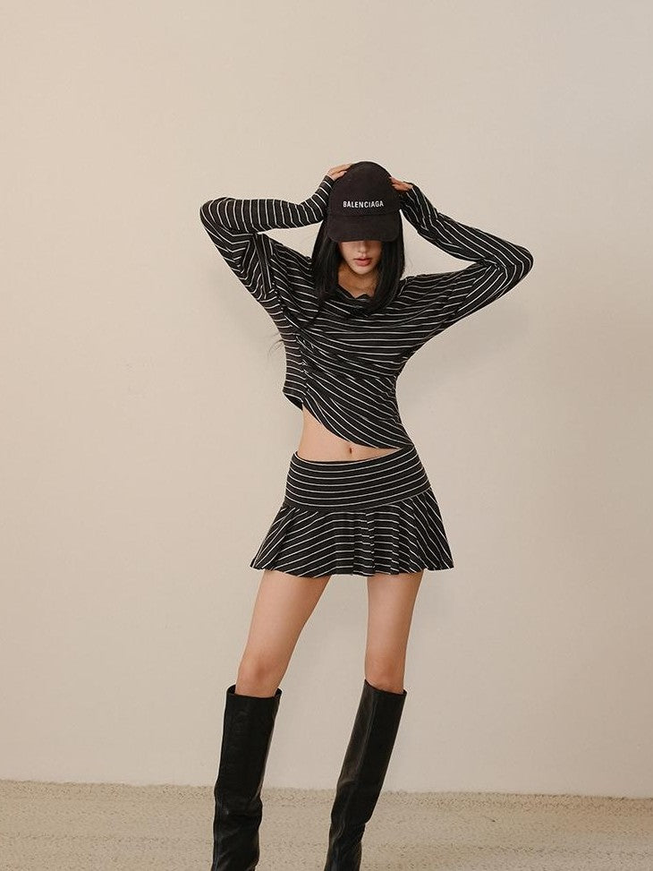 FU FRESH UP Pleated Striped Knit Asymmetric Relaxed Women&