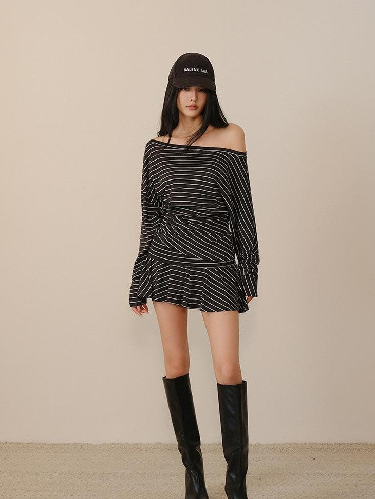 FU FRESH UP Pleated Striped Knit Asymmetric Relaxed Women&