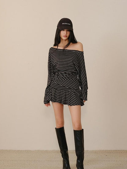 FU FRESH UP Pleated Striped Knit Asymmetric Relaxed Women&