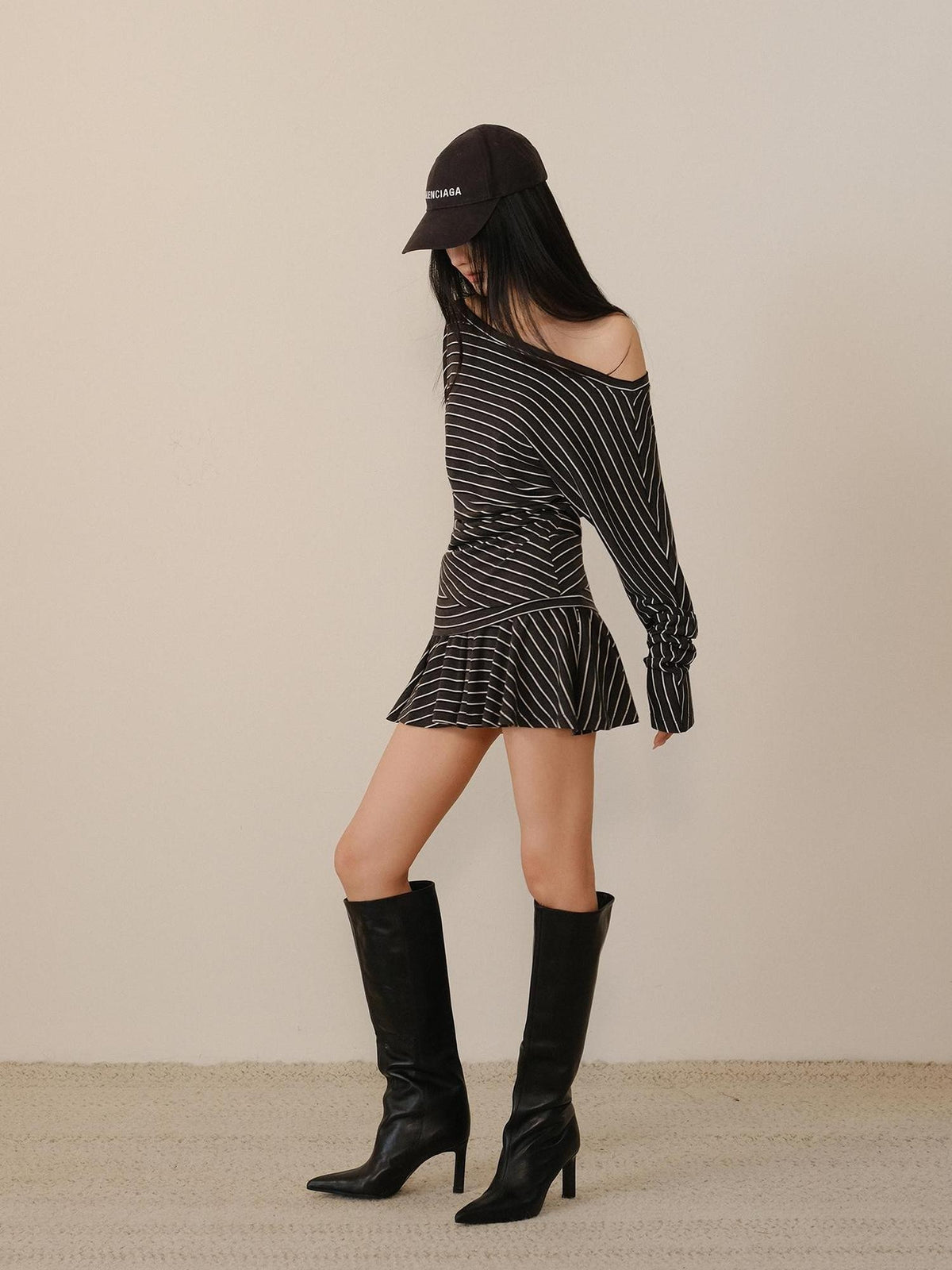 FU FRESH UP Pleated Striped Knit Asymmetric Relaxed Women&