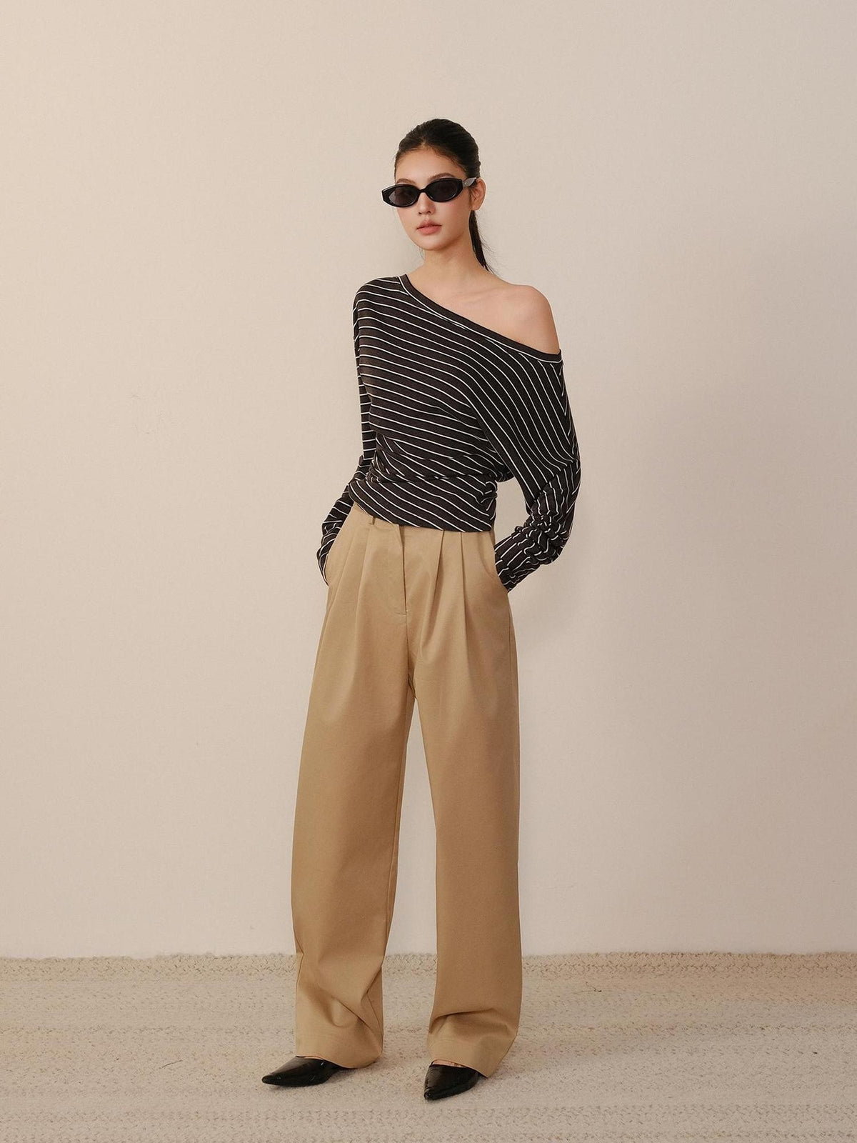 FU FRESH UP Pleated Striped Knit Asymmetric Relaxed Women&