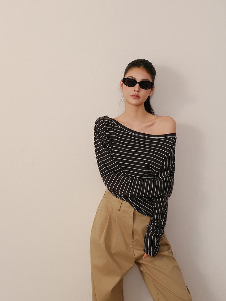 FU FRESH UP Pleated Striped Knit Asymmetric Relaxed Women&
