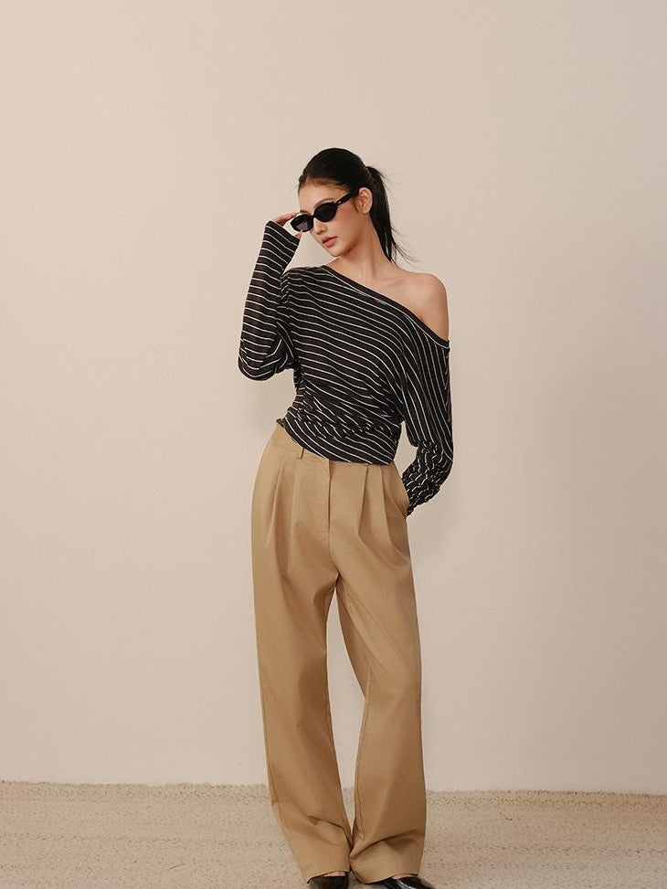 FU FRESH UP Pleated Striped Knit Asymmetric Relaxed Women&