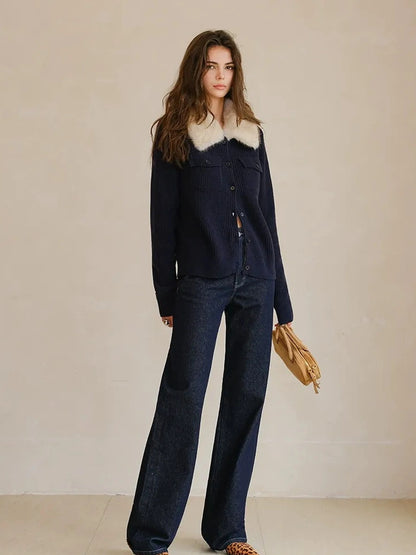 FU FRESH UP Plush Tencel Wool Detachable Collar Cardigan