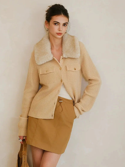 FU FRESH UP Plush Tencel Wool Detachable Collar Cardigan