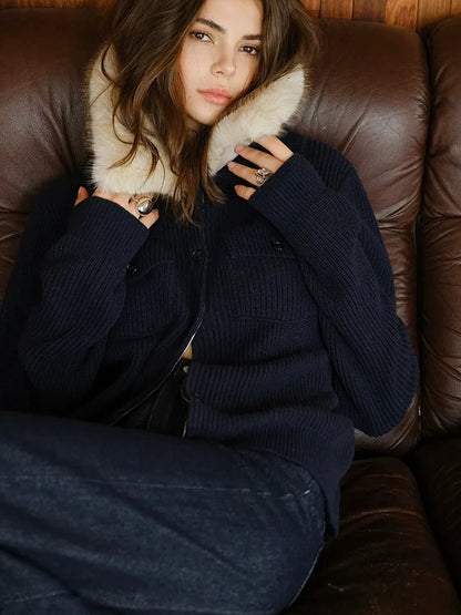 FU FRESH UP Plush Tencel Wool Detachable Collar Cardigan