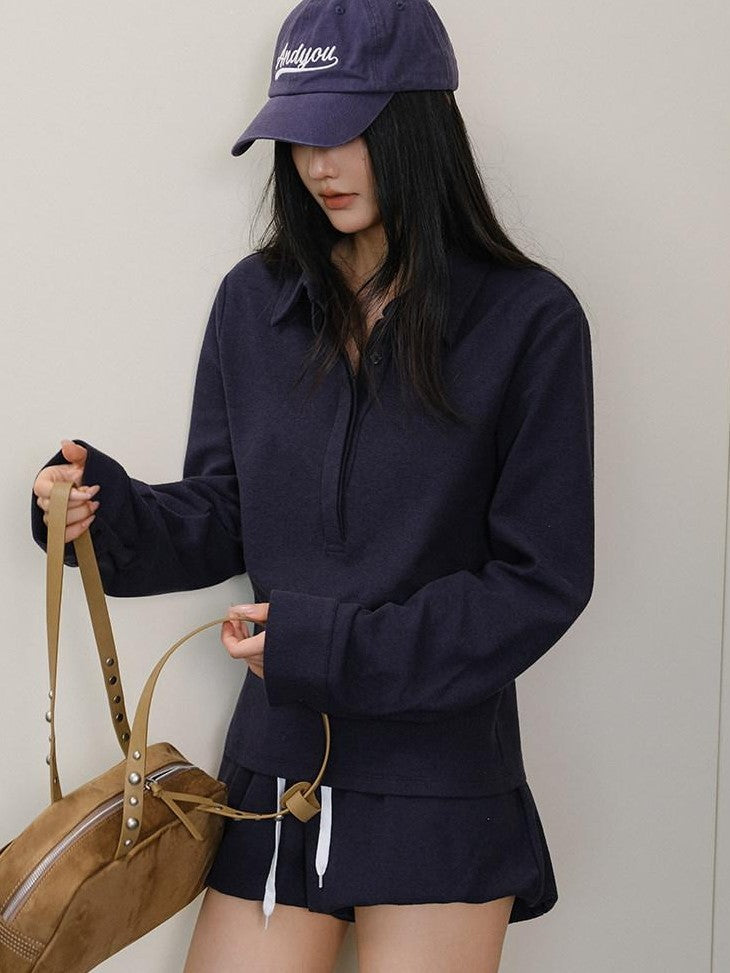 FU FRESH UP Polo Collar Drawstring Gathered Waist Women&