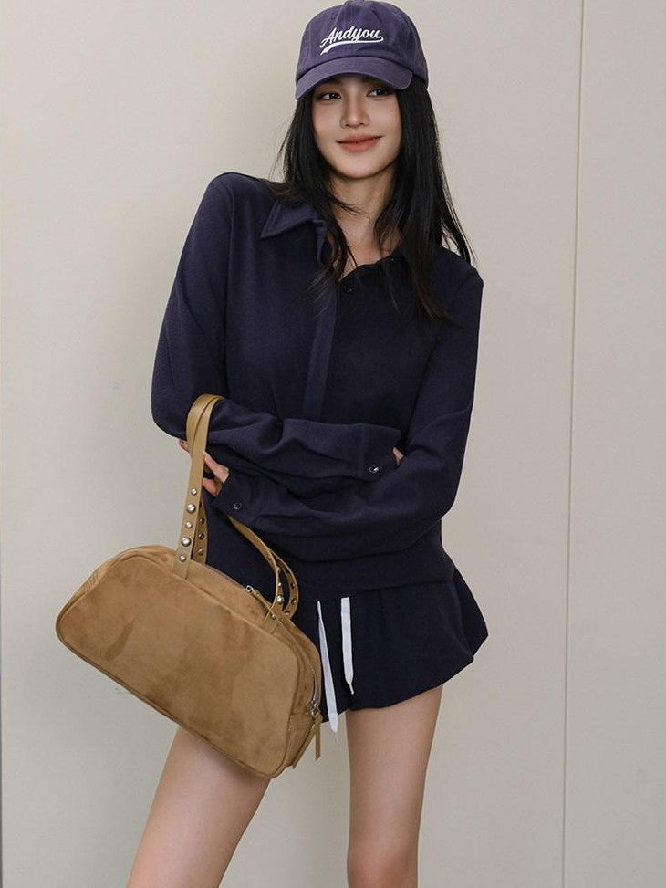FU FRESH UP Polo Collar Drawstring Gathered Waist Women&