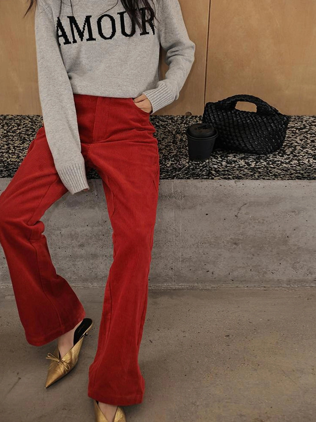 FU FRESH UP Premium Corduroy Slim Fit High Waisted Wide Leg Pants