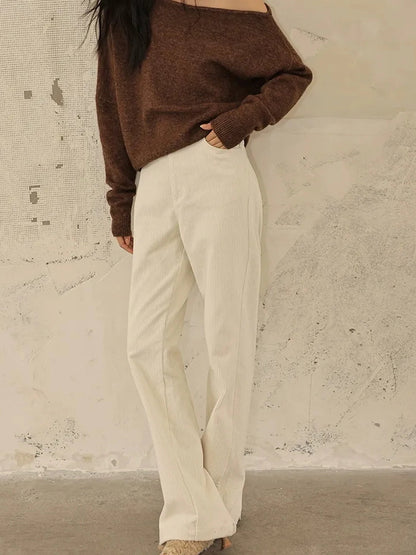FU FRESH UP Premium Corduroy Slim Fit High Waisted Wide Leg Pants