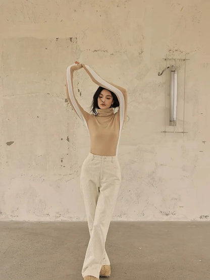 FU FRESH UP Premium Corduroy Slim Fit High Waisted Wide Leg Pants