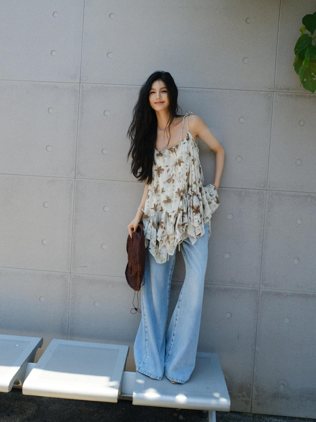 FU FRESH UP Printed Chiffon A Line Strappy Women&