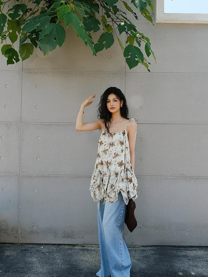 FU FRESH UP Printed Chiffon A Line Strappy Women&
