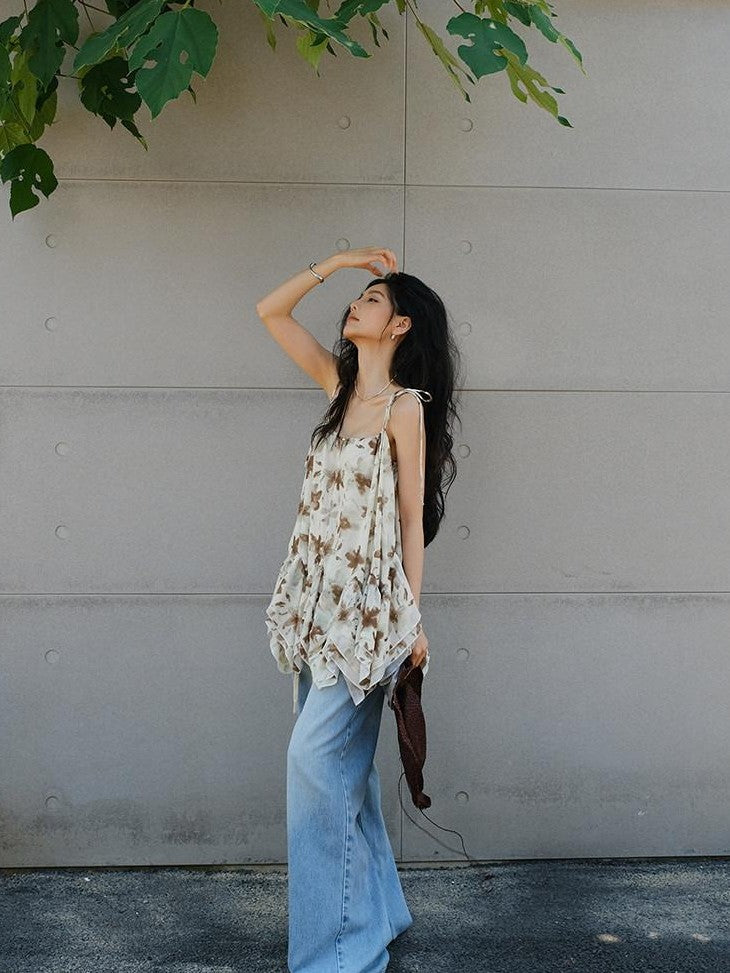 FU FRESH UP Printed Chiffon A Line Strappy Women&