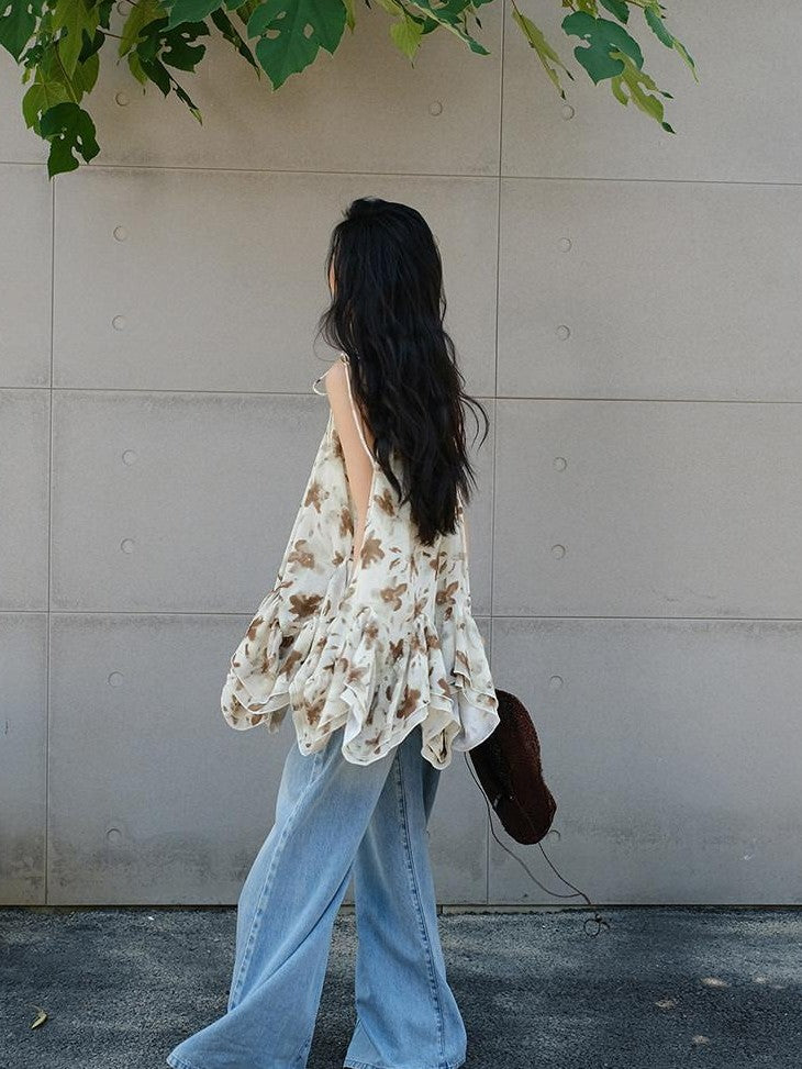 FU FRESH UP Printed Chiffon A Line Strappy Women&