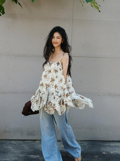 FU FRESH UP Printed Chiffon A Line Strappy Women&