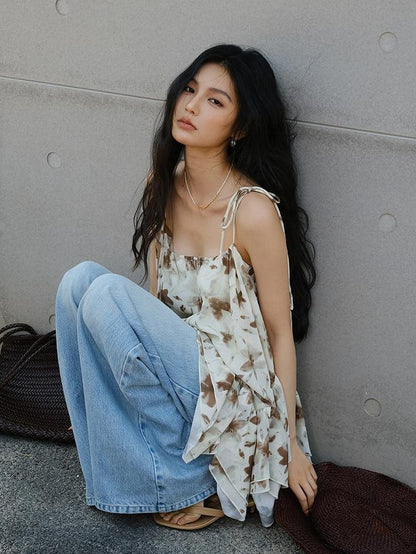 FU FRESH UP Printed Chiffon A Line Strappy Women&