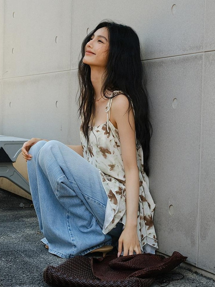 FU FRESH UP Printed Chiffon A Line Strappy Women&